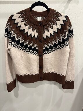 Jolie Brown, Cream & Black Fair Isle Button Cardigan